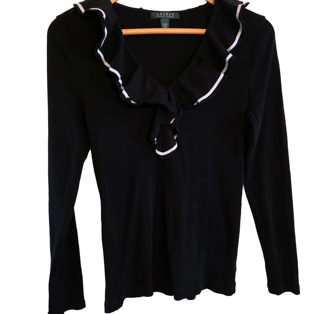 RALPH LAUREN Womens Long Sleeve Pullover Shirt Blouse Light Ruffles Medium Y2k